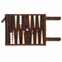Le Marlow, backgammon de voyage à rouler en cuir suédé, vue sur fond blanc